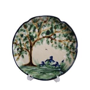 Signed Janet Resnik 13.5" Hand Paint Lazy Susan Platter Tree Iris Studio Pottey